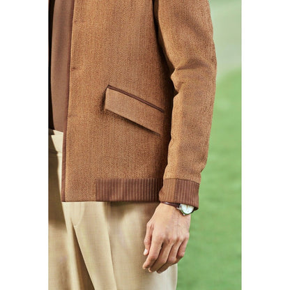 Philocaly Men Brown,Copper Collar Neck Textured Shacket