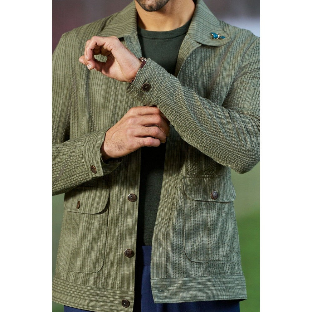 Philocaly Men Olive Collar Neck Textured Shacket