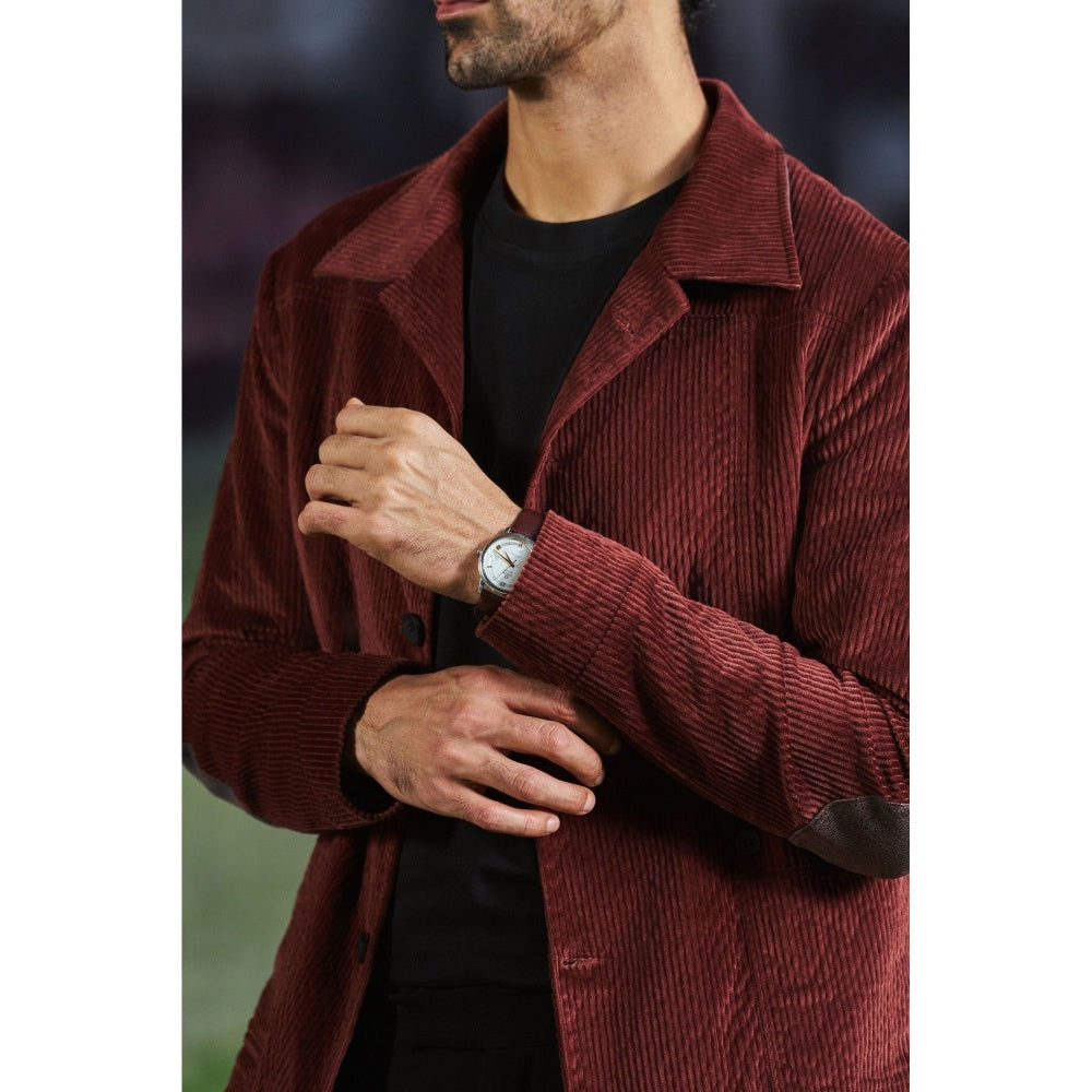 Philocaly Men Maroon Collar Neck Textured Shacket
