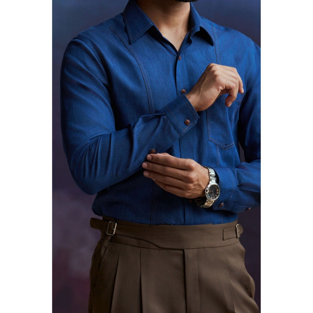 Philocaly Men's Westhall Blue Cotton Regular Fit Shirt