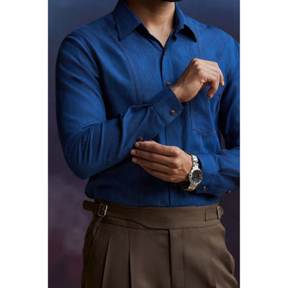 Philocaly Men's Westhall Blue Cotton Regular Fit Shirt