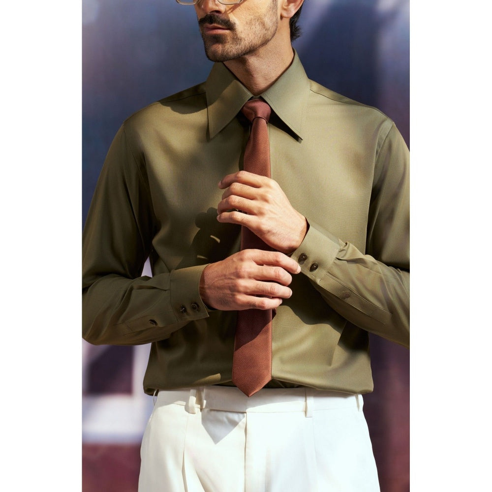 Philocaly Men's Charlie Olive Cotton Regular Fit Shirt