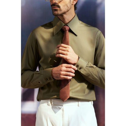 Philocaly Men's Charlie Olive Cotton Regular Fit Shirt