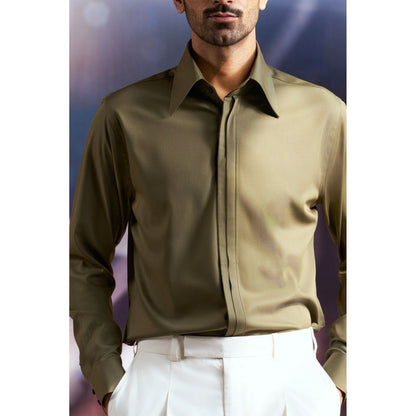 Philocaly Men's Charlie Olive Cotton Regular Fit Shirt