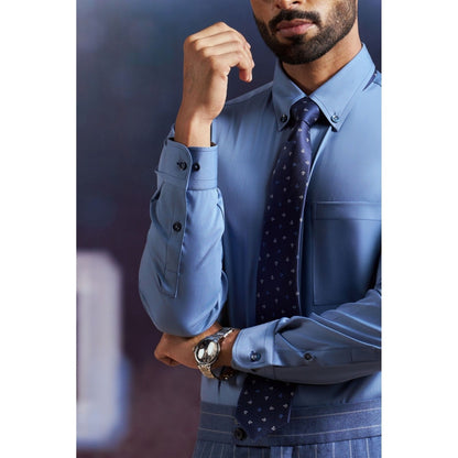 Philocaly Men's Daly Blue Cotton Blend Regular Fit Shirt