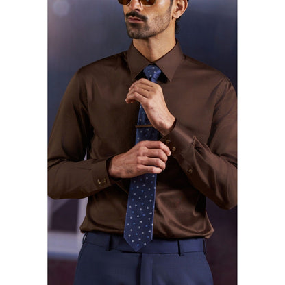 Philocaly Men's Nelson Brown Cotton Regular Fit Shirt