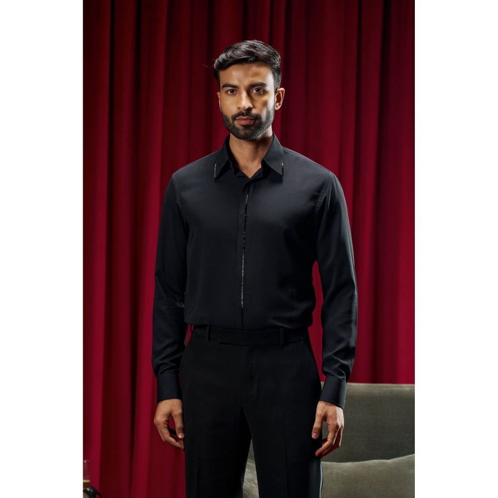 Philocaly Men's Meirelles Black Cotton Blend Regular Fit Shirt