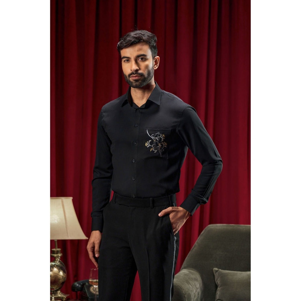 Philocaly Men's Zemeckis Black Cotton Blend Regular Fit Shirt