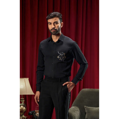Philocaly Men's Zemeckis Black Cotton Blend Regular Fit Shirt