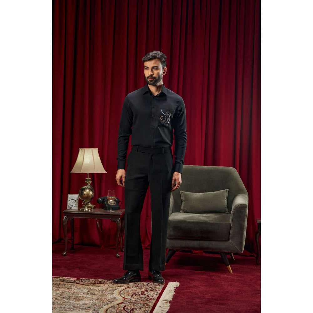 Philocaly Men's Zemeckis Black Cotton Blend Regular Fit Shirt