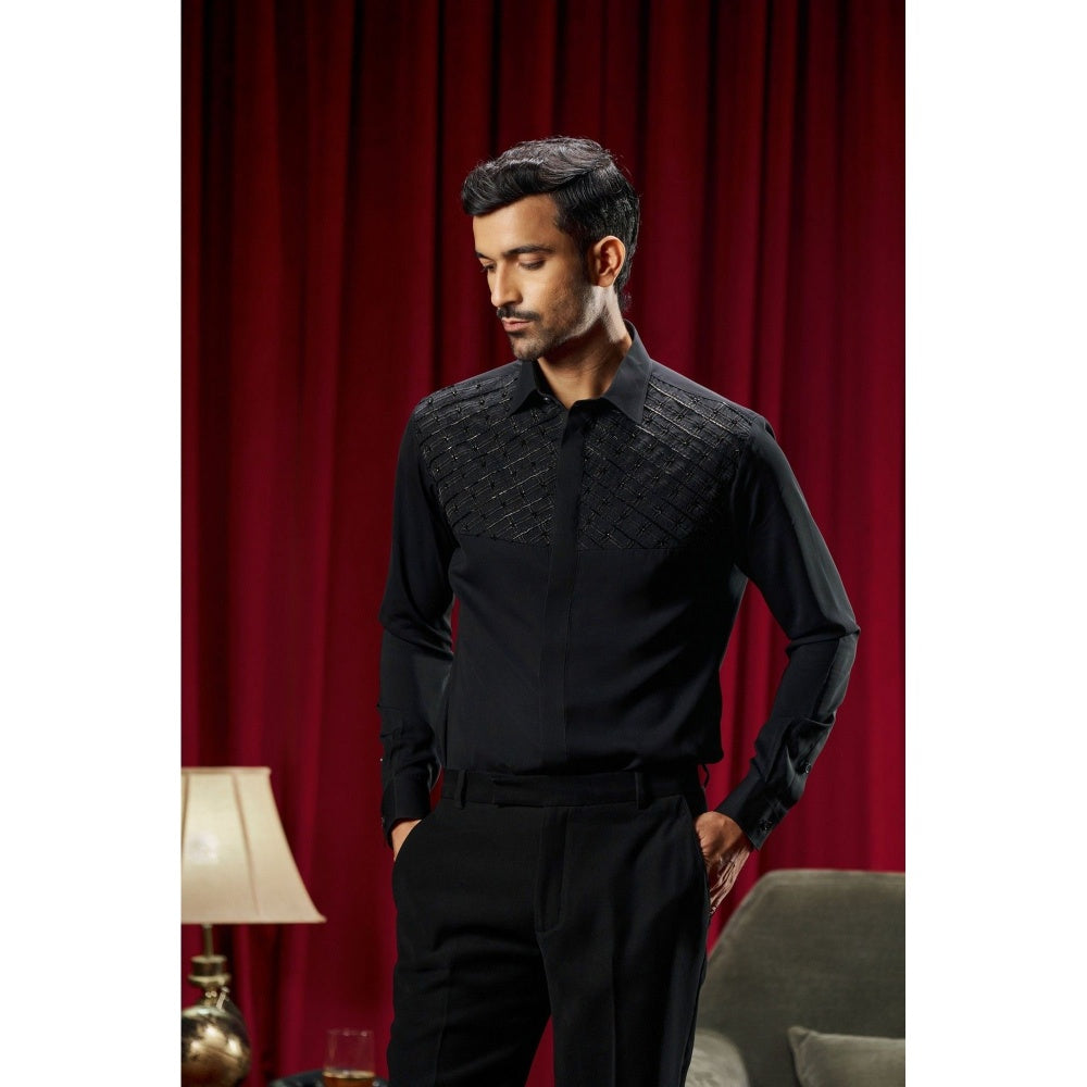 Philocaly Men's Gibson Black Cotton Blend Regular Fit Shirt