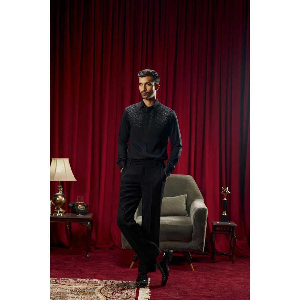 Philocaly Men's Gibson Black Cotton Blend Regular Fit Shirt