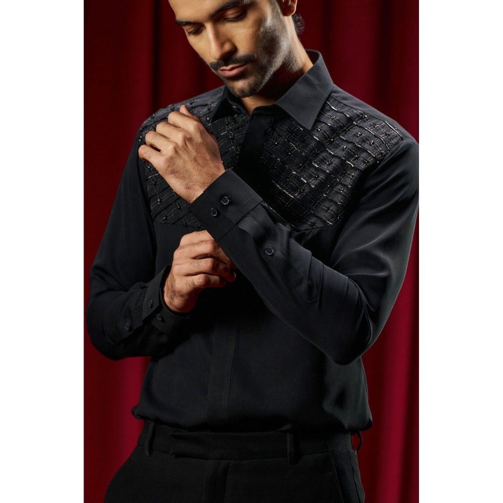 Philocaly Men's Gibson Black Cotton Blend Regular Fit Shirt