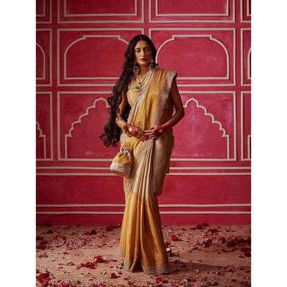 PINK CITY BY SARIKA Sona Chandi Saree with Unstitched Blouse