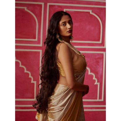 PINK CITY BY SARIKA Sona Chandi Saree with Unstitched Blouse