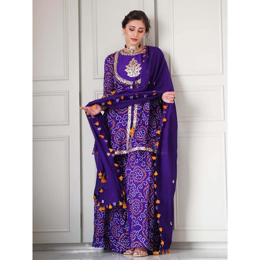 PINK CITY BY SARIKA Mughal Kurta with Sharara and Dupatta (Set of 3)