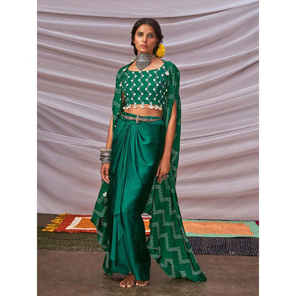 PINK CITY BY SARIKA Zig-Zag Bandhani Cape with Skirt (Set of 3)