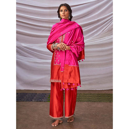 PINK CITY BY SARIKA Zari Embroidered Kurta with Straight Pants and Dupatta (Set of 3)