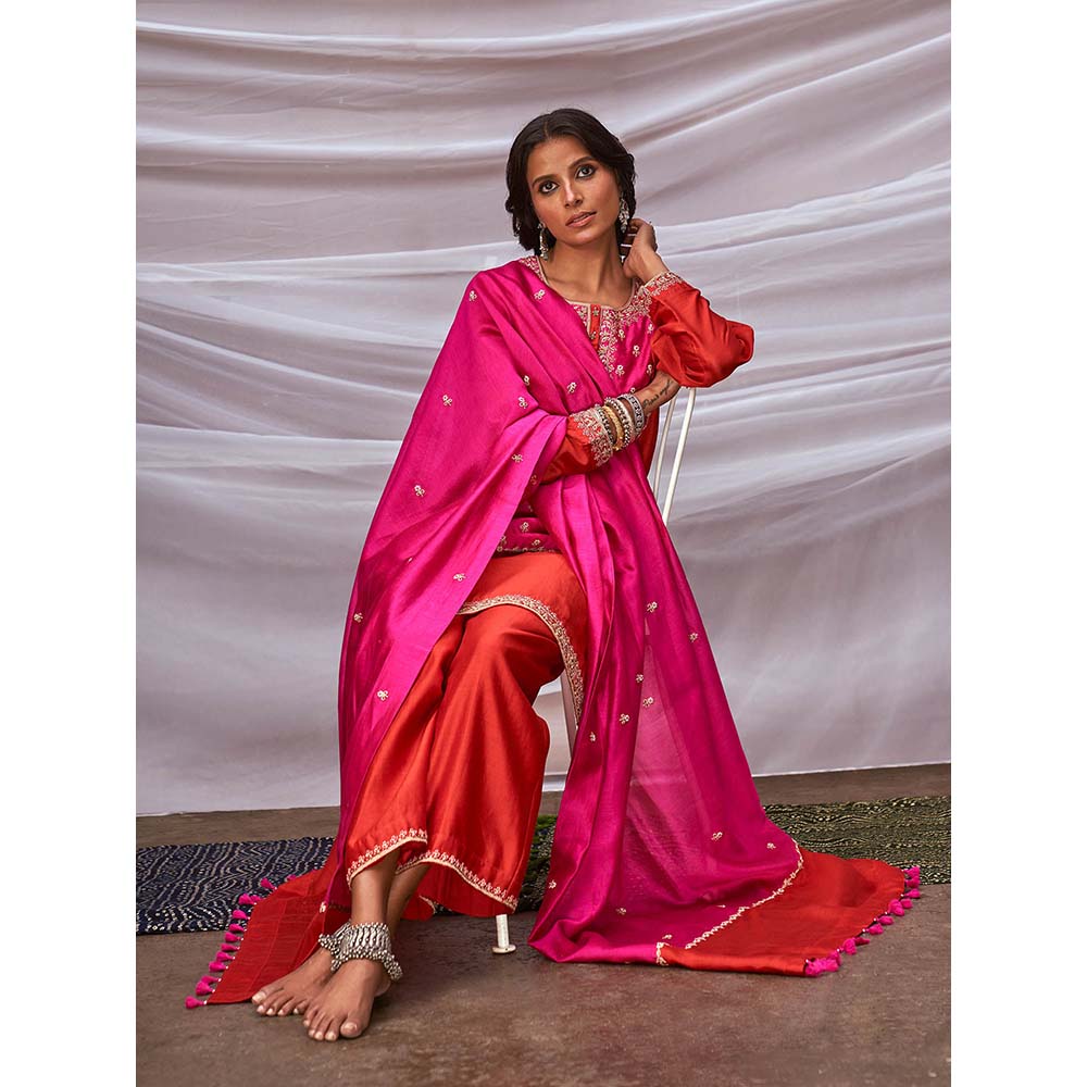 PINK CITY BY SARIKA Zari Embroidered Kurta with Straight Pants and Dupatta (Set of 3)