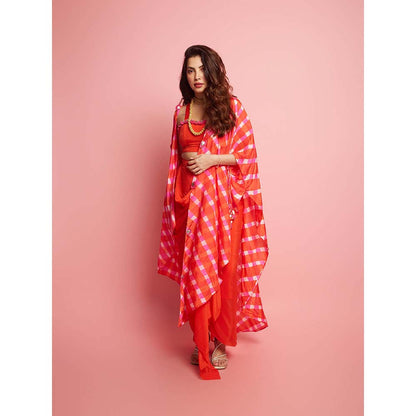 PINK CITY BY SARIKA Leheriya Cape with Draped Skirt (Set of 3)