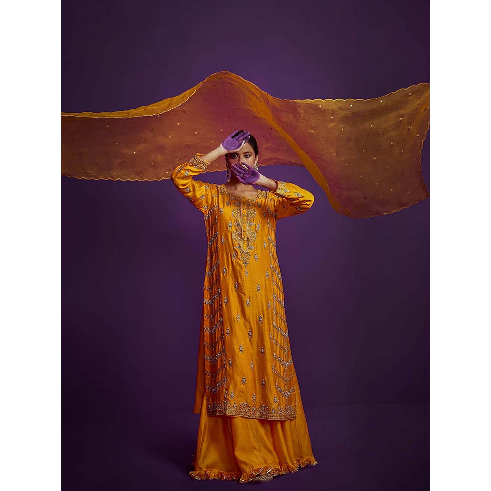 PINK CITY BY SARIKA Heavily Embroidered Kurta with Sharara and Dupatta (Set of 3)