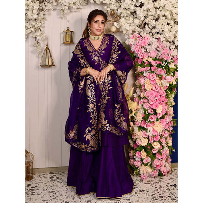 PINK CITY BY SARIKA Mor Angarkha Kurta with Sharara and Dupatta (Set of 3)