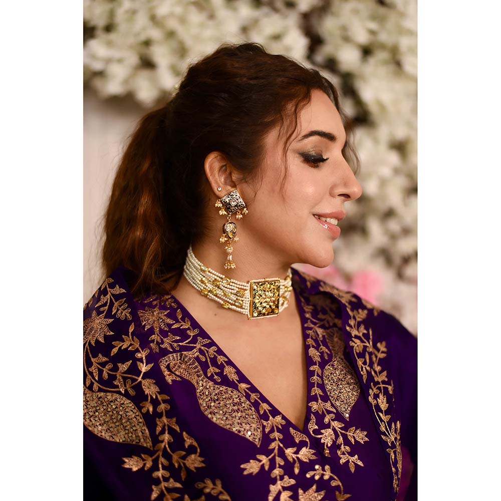 PINK CITY BY SARIKA Mor Angarkha Kurta with Sharara and Dupatta (Set of 3)