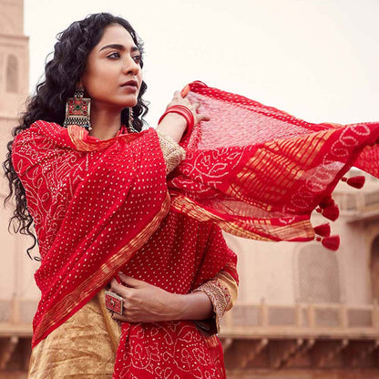 PINK CITY BY SARIKA Tissue Kurta with Pant and Bandhni Dupatta (Set of 3)