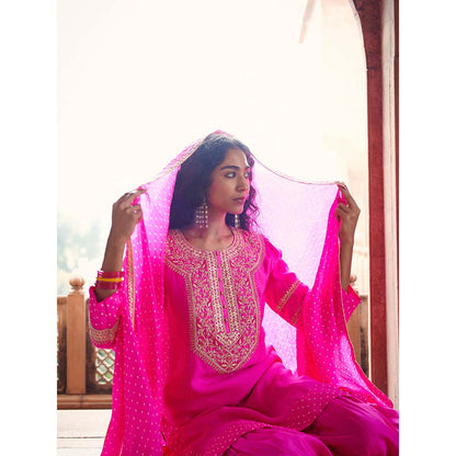 PINK CITY BY SARIKA Bandhni Short Kurta with Sharara and Dupatta (Set of 3)