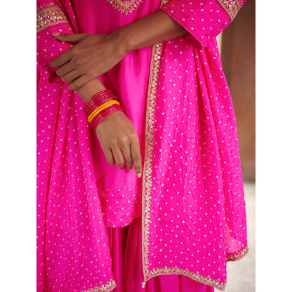 PINK CITY BY SARIKA Bandhni Short Kurta with Sharara and Dupatta (Set of 3)