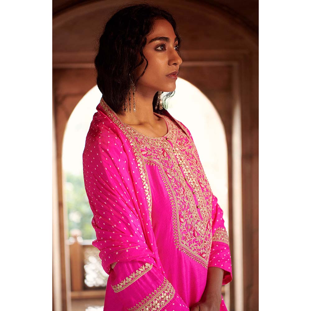 PINK CITY BY SARIKA Bandhni Short Kurta with Sharara and Dupatta (Set of 3)