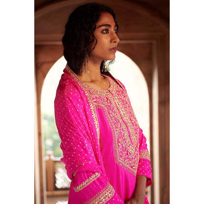 PINK CITY BY SARIKA Bandhni Short Kurta with Sharara and Dupatta (Set of 3)