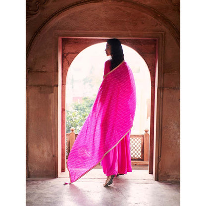 PINK CITY BY SARIKA Bandhni Short Kurta with Sharara and Dupatta (Set of 3)