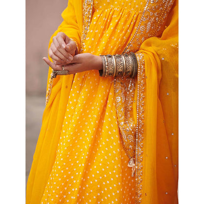 PINK CITY BY SARIKA Bandhni Cross Yoke Kurta with Pant and Dupatta (Set of 3)