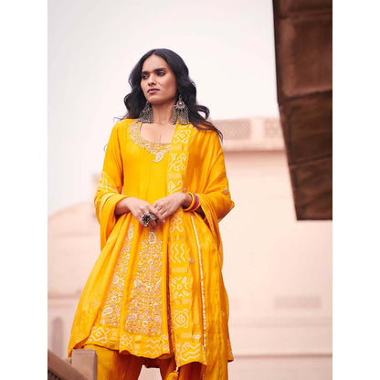 PINK CITY BY SARIKA Gharchola Patiala Kurta with Salwar and Dupatta (Set of 3)