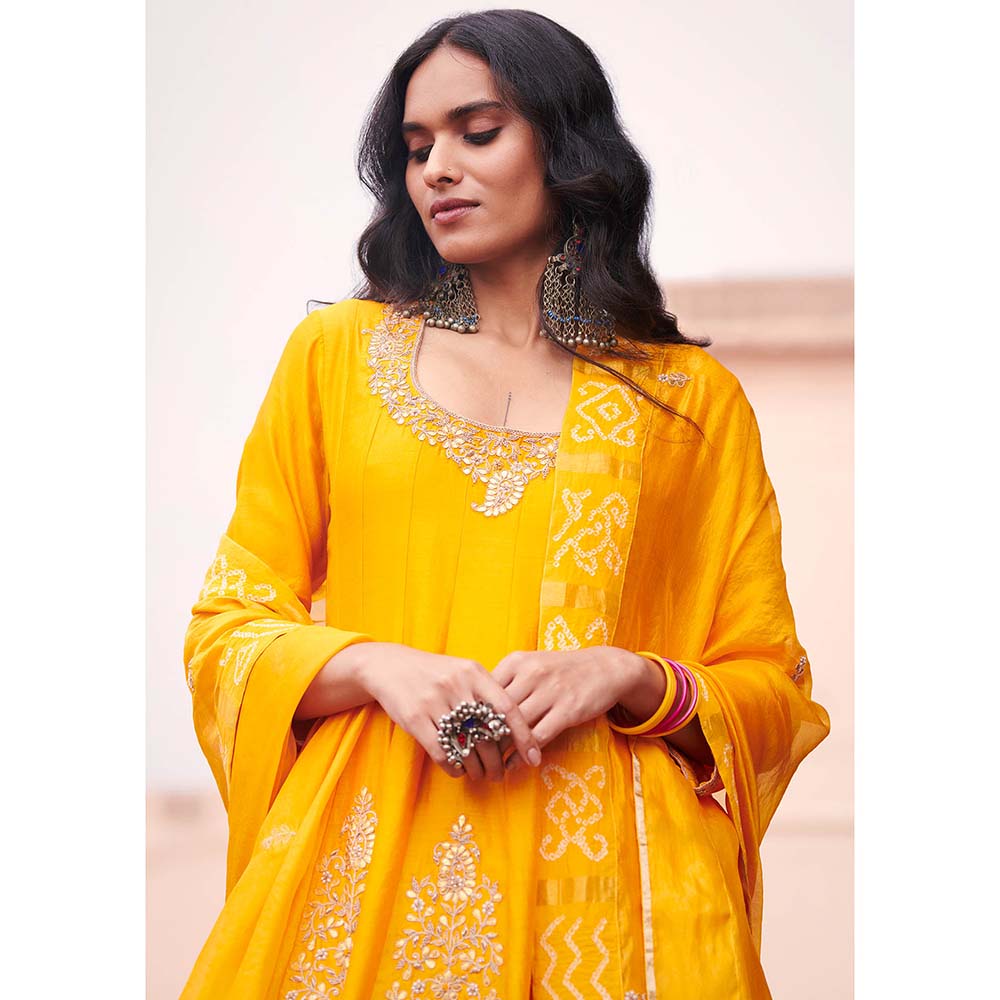 PINK CITY BY SARIKA Gharchola Patiala Kurta with Salwar and Dupatta (Set of 3)