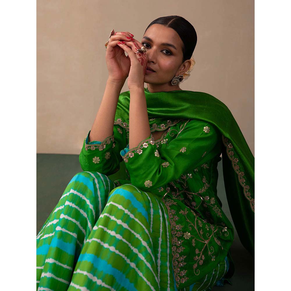 PINK CITY BY SARIKA Leheriya Kurti with Sharara and Dupatta (Set of 3)