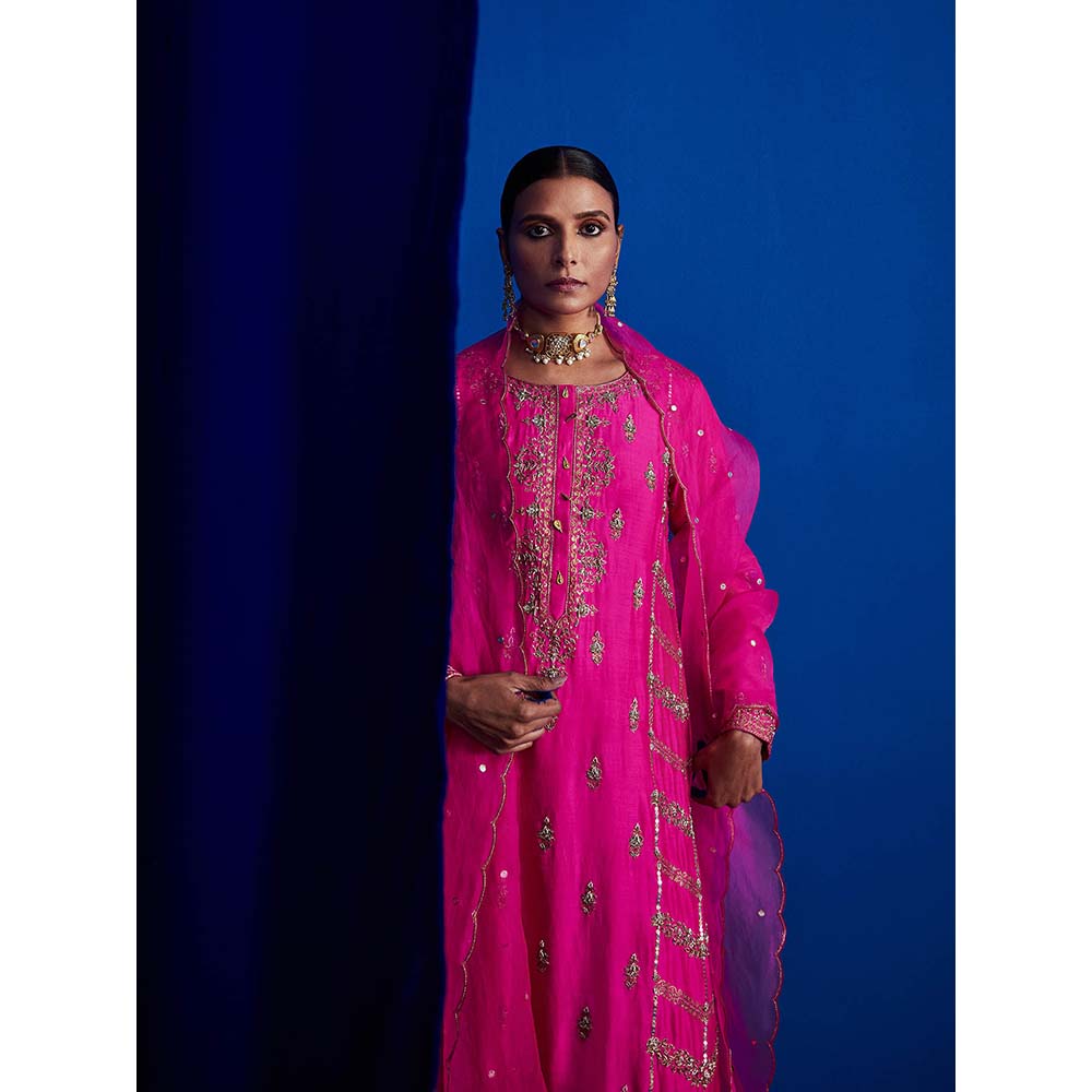 PINK CITY BY SARIKA Heavily Embroidered Kurta with Sharara and Dupatta (Set of 3)