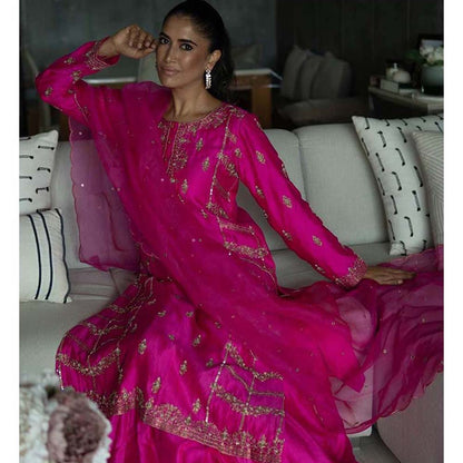 PINK CITY BY SARIKA Heavily Embroidered Kurta with Sharara and Dupatta (Set of 3)