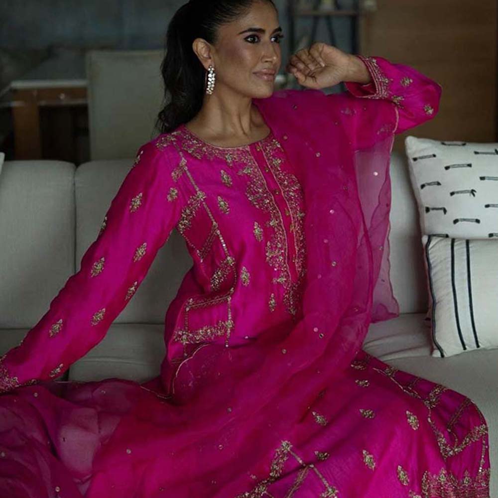 PINK CITY BY SARIKA Heavily Embroidered Kurta with Sharara and Dupatta (Set of 3)