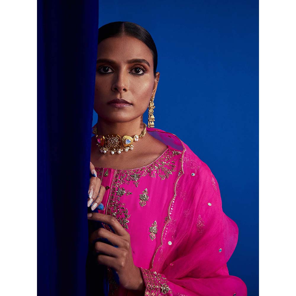 PINK CITY BY SARIKA Heavily Embroidered Kurta with Sharara and Dupatta (Set of 3)