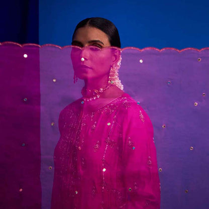 PINK CITY BY SARIKA Heavily Embroidered Kurta with Sharara and Dupatta (Set of 3)