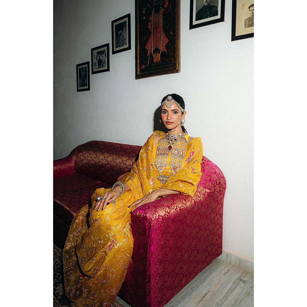 PINK CITY BY SARIKA Yellow Saree With Unstitched Blouse