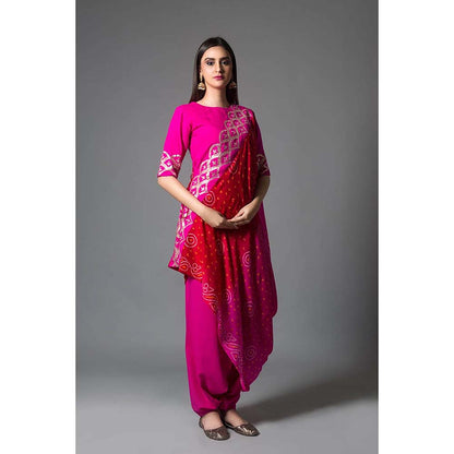 PINK CITY BY SARIKA Short Top With Dhoti And Drape Dupatta (Set of 3)