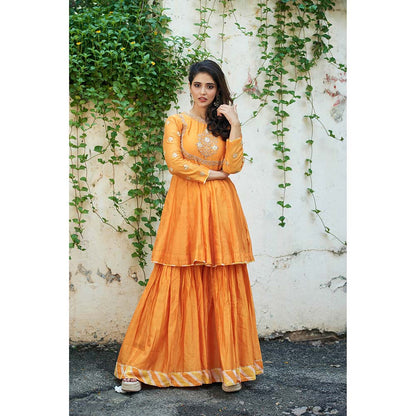 PINK CITY BY SARIKA Orange Kurta With Sharara And Dupatta (Set of 3)