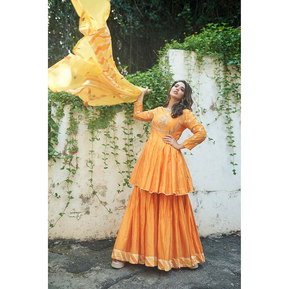 PINK CITY BY SARIKA Orange Kurta With Sharara And Dupatta (Set of 3)