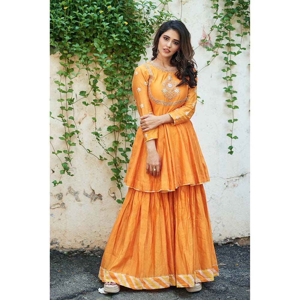 PINK CITY BY SARIKA Orange Kurta With Sharara And Dupatta (Set of 3)