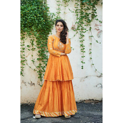 PINK CITY BY SARIKA Orange Kurta With Sharara And Dupatta (Set of 3)