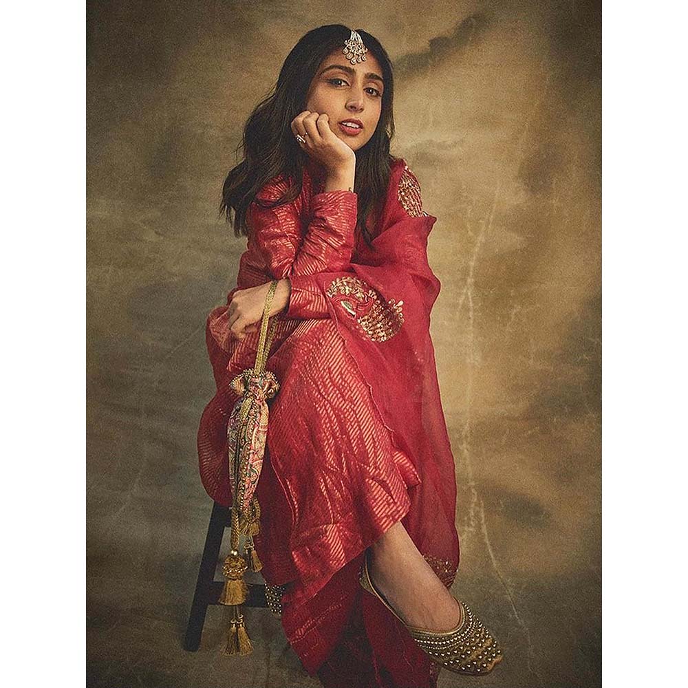 PINK CITY BY SARIKA Red Anarkali With Pant And Dupatta (Set of 3)