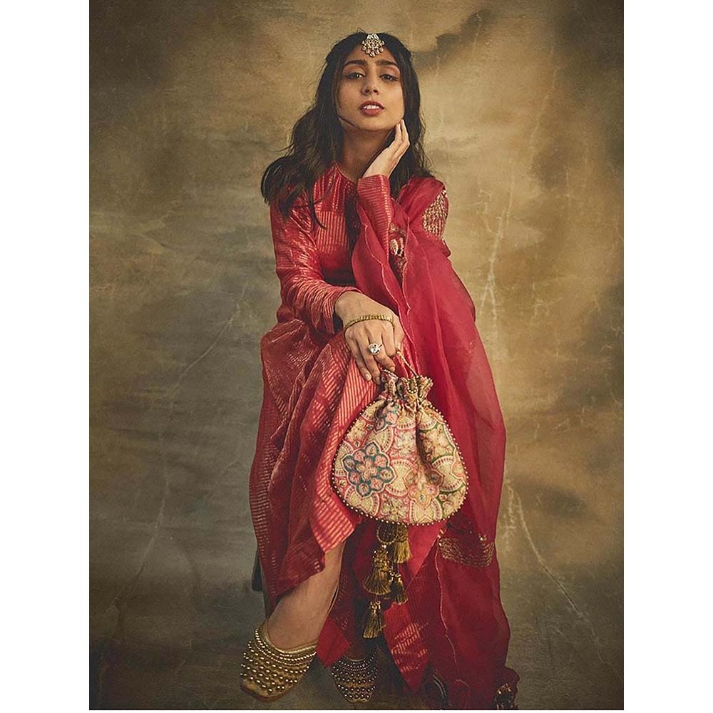 PINK CITY BY SARIKA Red Anarkali With Pant And Dupatta (Set of 3)